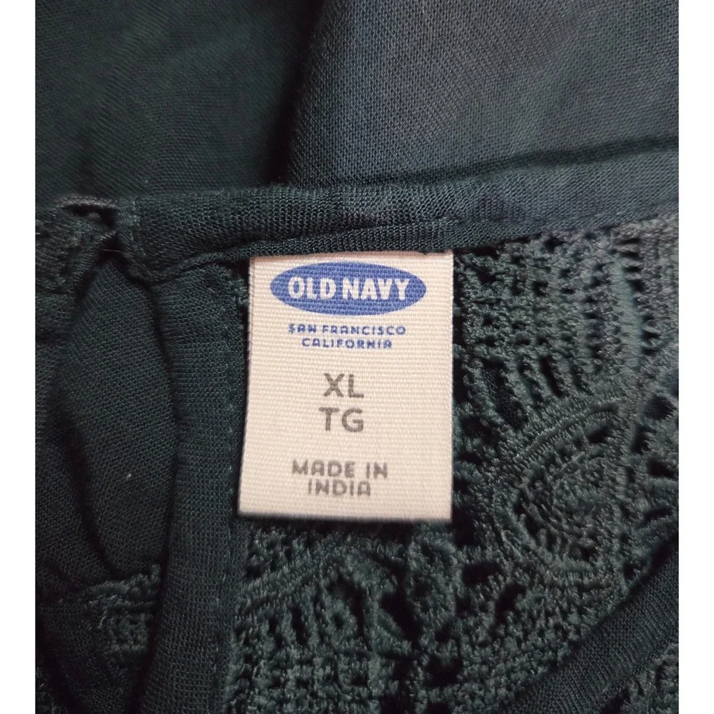 Old Navy Womens XL Forest Green Crochet Lace Yoke Long Sleeve Rayon Blouse Top